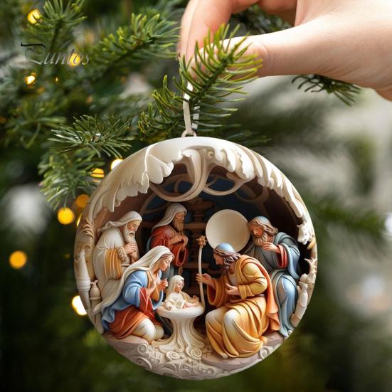 "Birth Of Christ" Disc Flat Ornaments Set For Christmas