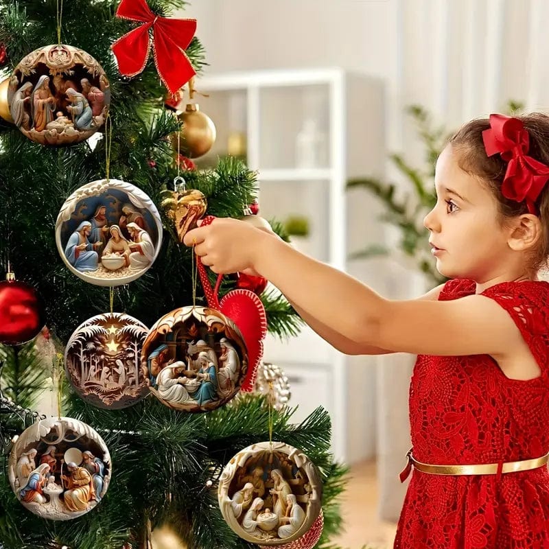 "Birth Of Christ" Disc Flat Ornaments Set For Christmas