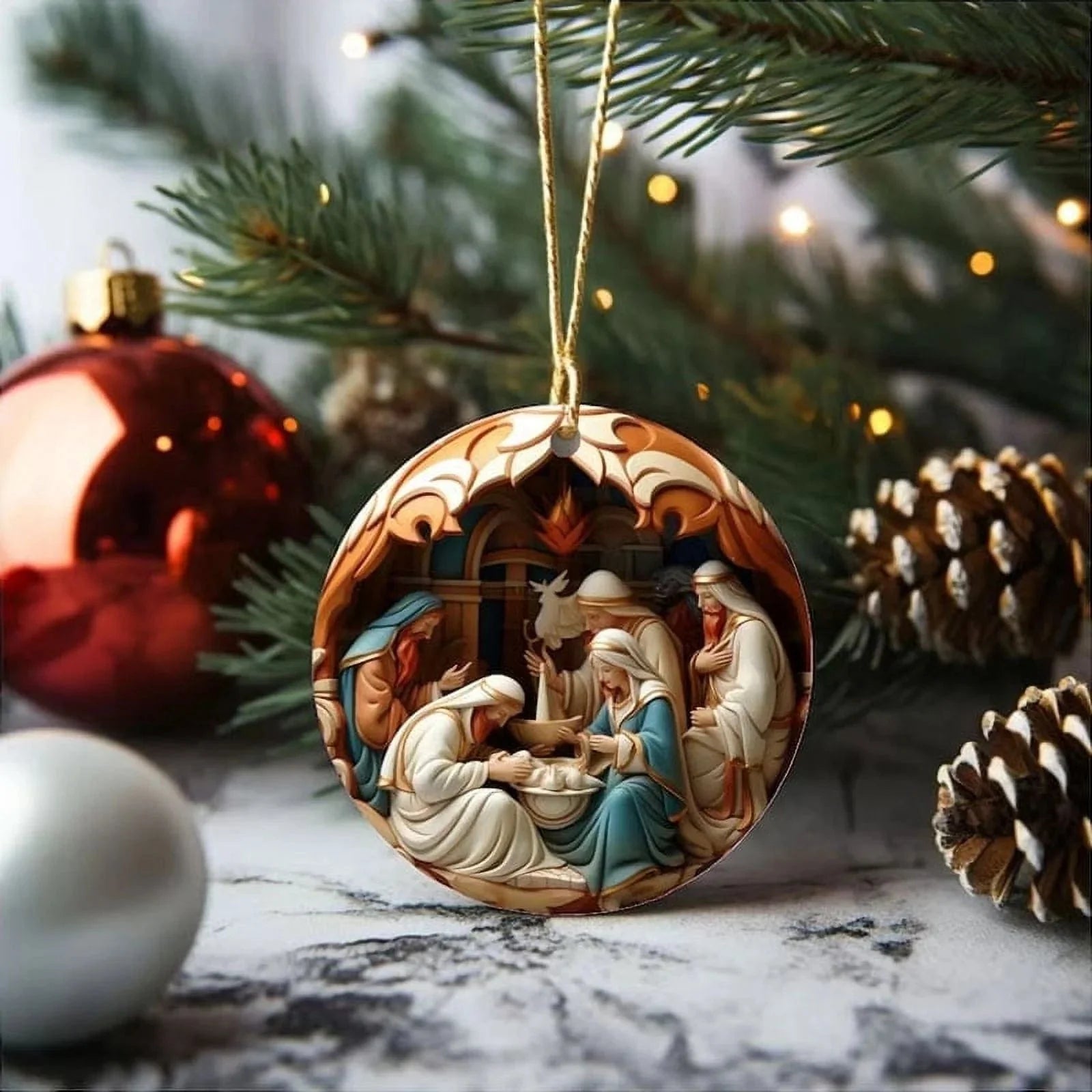 "Birth Of Christ" Disc Flat Ornaments Set For Christmas