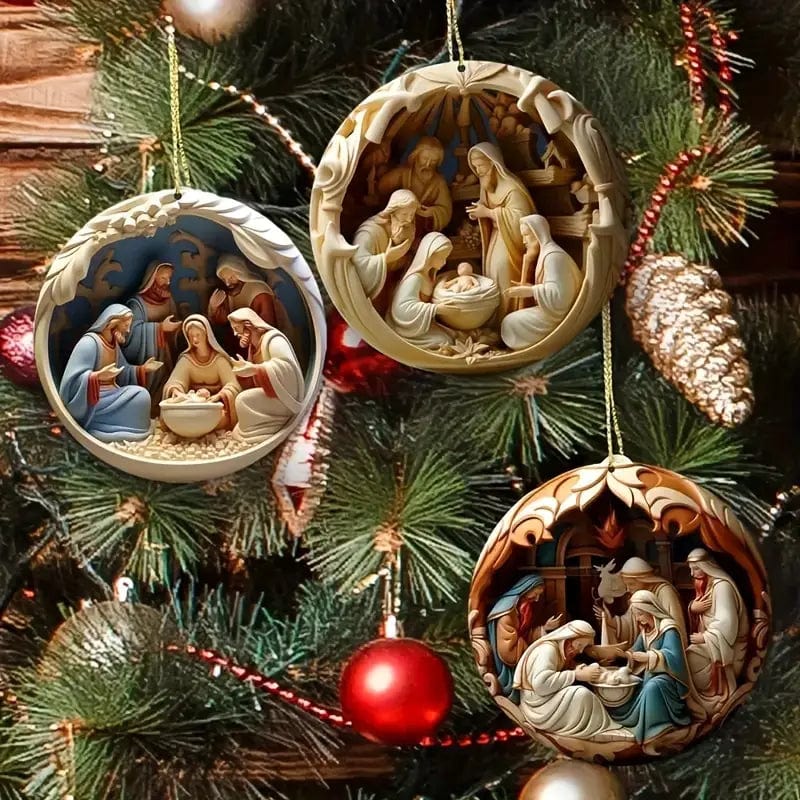 "Birth Of Christ" Disc Flat Ornaments Set For Christmas
