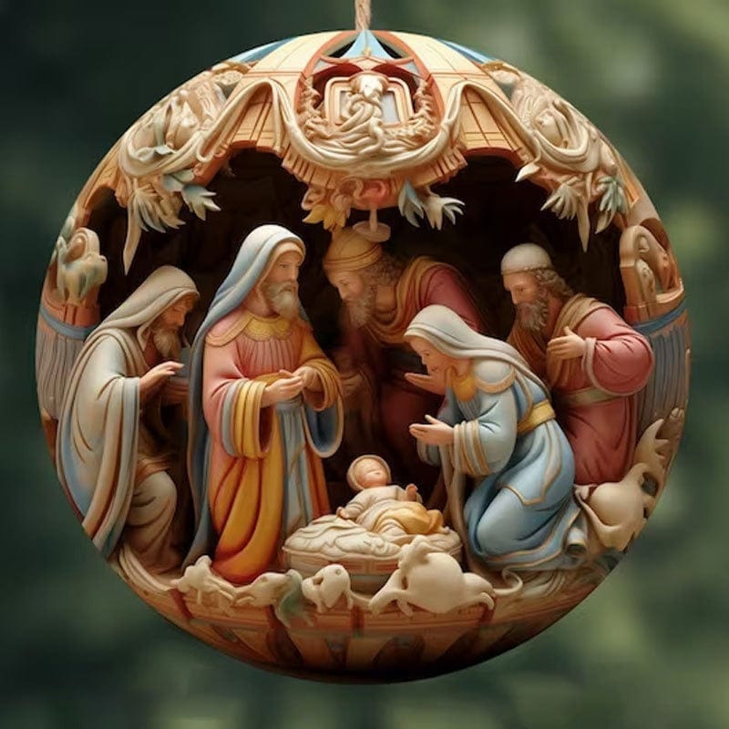 "Birth Of Christ" Disc Flat Ornaments Set For Christmas