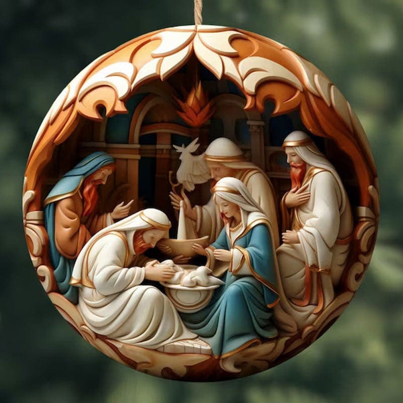 "Birth Of Christ" Disc Flat Ornaments Set For Christmas