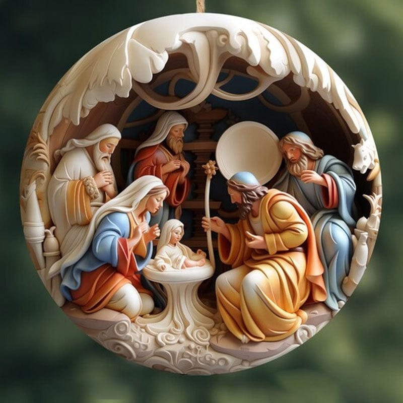 "Birth Of Christ" Disc Flat Ornaments Set For Christmas